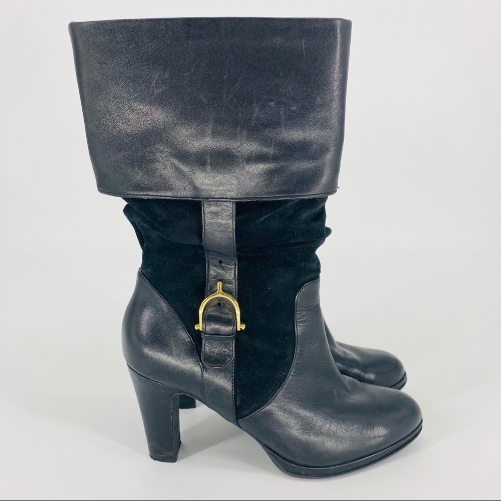 Lauren Ralph Lauren Black Leather Cuffed Boots Size 6